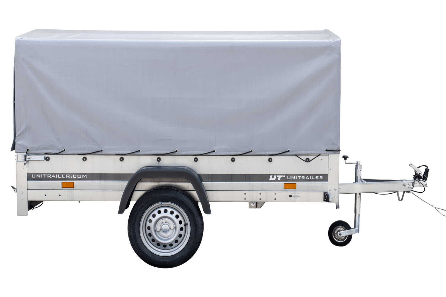 Remolque en carretera con alta lona, barra estabilizadora y rueda jockey 230×125 Jardín Remolque 230 KIPP