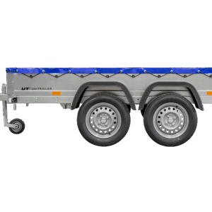 unitrailer 264/2 kipp con rueda jockey, varillas de soporte y lona plana azul