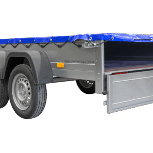 unitrailer 264/2 kipp con rueda jockey, varillas de soporte y lona plana azul