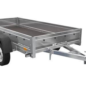 remolque unitrailer 264/2 kipp con rueda giratoria, varilla de soporte de lona y lona plana gris